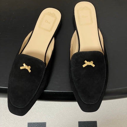 DIOR 26S MULES IN BLACK SUEDE WITH BOW