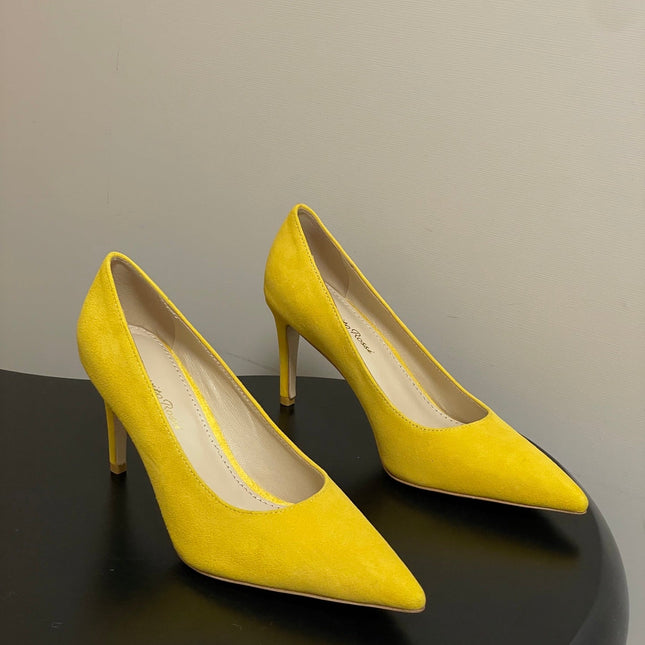 GIANVITO ROSSI 26S HIGH HEELS 85 MM IN YELLOW SUEDE