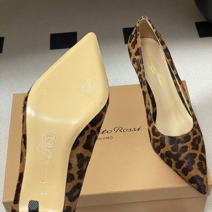 GIANVITO ROSSI 26S HIGH HEELS 85 MM IN LEOPARD PRINT PONY HAIR