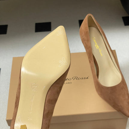 GIANVITO ROSSI 26S HIGH HEELS 85 MM IN BROWN SUEDE
