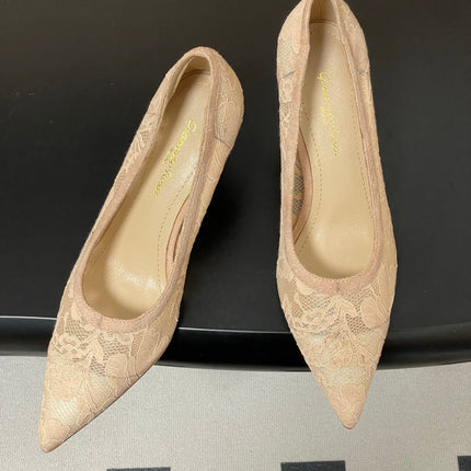 GIANVITO ROSSI 26S HIGH HEELS 85 MM IN NUDE LACE