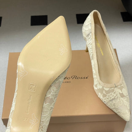 GIANVITO ROSSI 26S HIGH HEELS 85 MM IN CREAM WHITE LACE