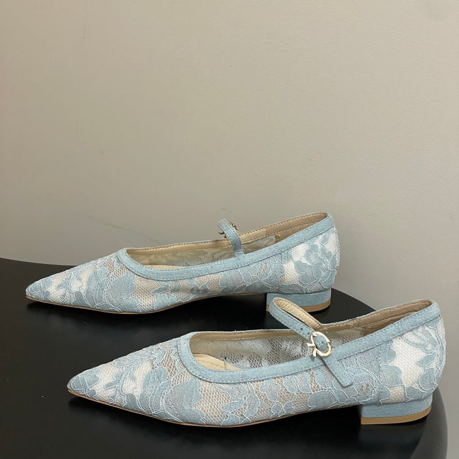 GIANVITO ROSSI 26S MARY JANE IN LIGHT BLUE LACE