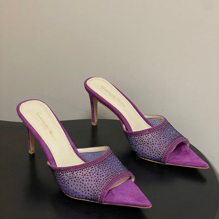 GIANVITO ROSSI 26S HIGH HEELS 85 MM IN PURPLE SUEDE WITH RHINESTONE STRAP