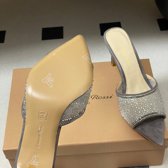 GIANVITO ROSSI 26S HIGH HEELS 85 MM IN GREY SUEDE WITH RHINESTONE STRAP