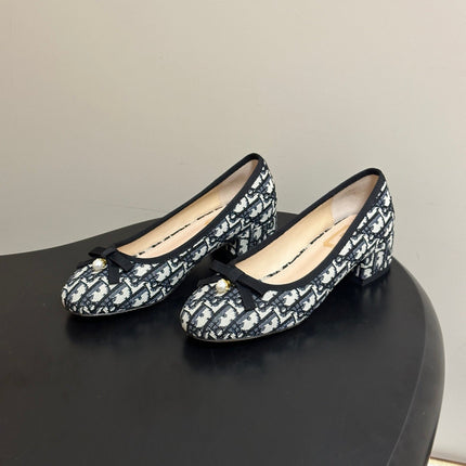 DIOR 26S MARY JANE HIGH HEELS 35MM IN BLUE DIOR OBLIQUE EMBROIDERED CANVAS WITH BOW