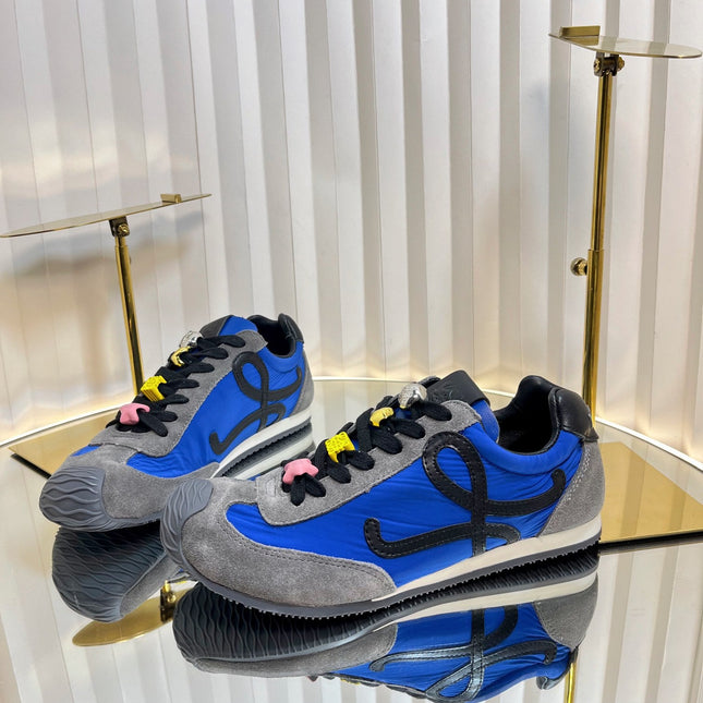 LOEWE 26S RUNNER 2.0 SNEAKERS IN GREY SUEDE AND DARK BLUE FABRIC