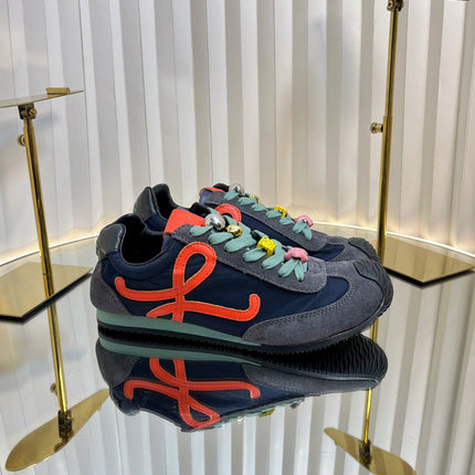 LOEWE 26S RUNNER 2.0 SNEAKERS IN GREY SUEDE AND NAVY BLUE FABRIC