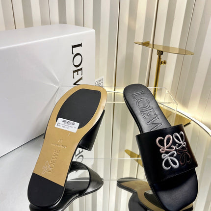 LOEWE 26S LOGO-EMBROIDERED SANDALS IN BLACK CALFSKIN