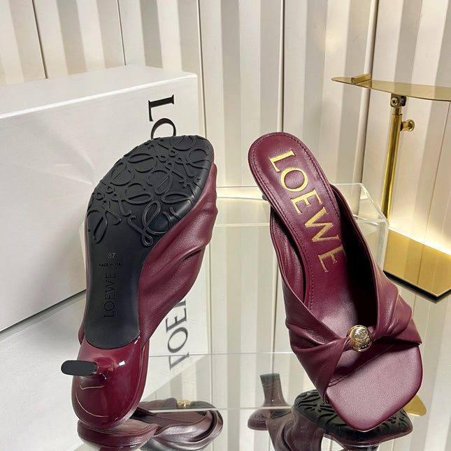 LOEWE 26S HEELED SANDALS 45 MM IN DARK RED CALFSKIN