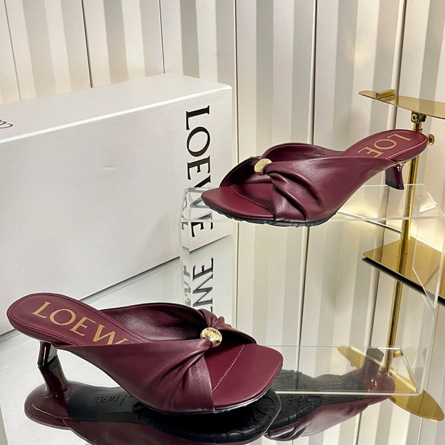 LOEWE 26S HEELED SANDALS 45 MM IN DARK RED CALFSKIN