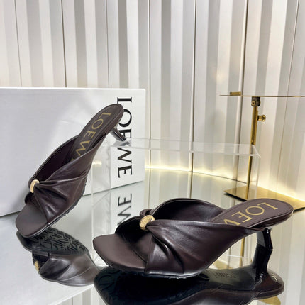 LOEWE 26S HEELED SANDALS 45 MM IN DARK BROWN CALFSKIN