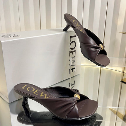 LOEWE 26S HEELED SANDALS 45 MM IN DARK BROWN CALFSKIN