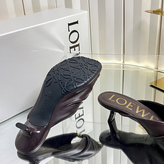 LOEWE 26S HEELED SANDALS 45 MM IN DARK BROWN CALFSKIN