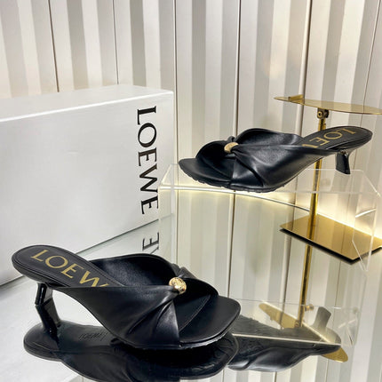 LOEWE 26S HEELED SANDALS 45 MM IN BLACK CALFSKIN
