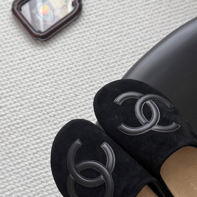 CHANEL 26S MULES IN BLACK SUEDE ROUND TOE