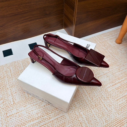 JACQUEMUS 26S SLINGBACK HEELS 45 MM IN DARK RED CALFSKIN