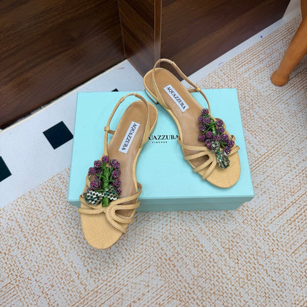 AQUAZZURA 26S CRYSTAL SANDALS IN BEIGE FABRIC