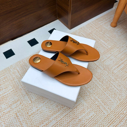 YSL 26S THONG SANDALS IN LIGHT BROWN CALFSKIN