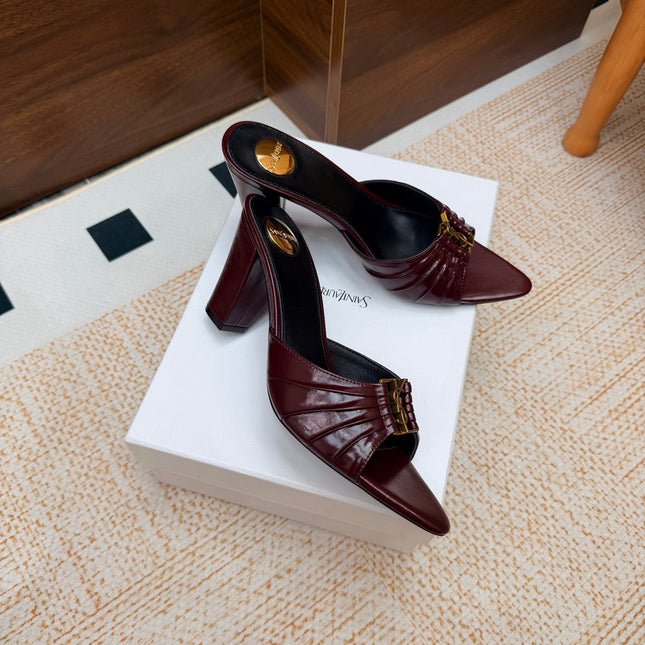 YSL 26S HIGH-HEEL SANDALS 75 MM IN DARK RED CALFSKIN