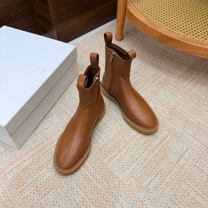 CELINE 26S ANKLE BOOTS IN TAN SMOOTH CALFSKIN WITH PULL TABS