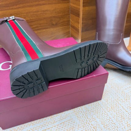 GUCCI 26S KNEE HIGH BOOTS IN BURGUNDY BROWN SMOOTH CALFSKIN