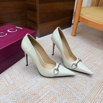 GUCCI 26S HORSEBIT PUMPS 105 MM IN CREAM WHITE SMOOTH CALFSKIN