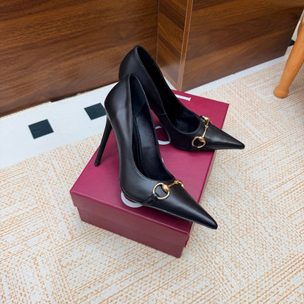 GUCCI 26S HORSEBIT PUMPS 105 MM IN BLACK SMOOTH CALFSKIN