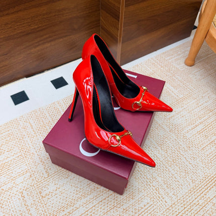 GUCCI 26S HORSEBIT PUMPS 105 MM IN RED PATENT CALFSKIN