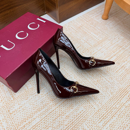 GUCCI 26S HORSEBIT PUMPS 105 MM IN DARK RED PATENT CALFSKIN