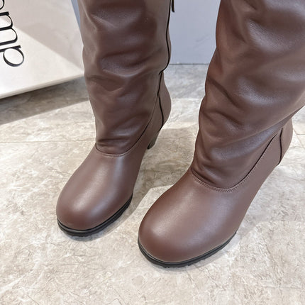 ALO 25S FOLD-OVER TALL BOOTS 50 MM IN DARK BROWN LAMBSKIN