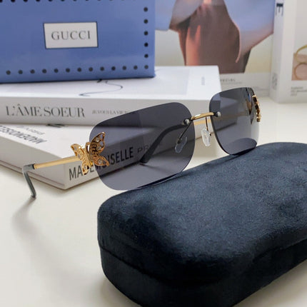 BUTTERFLY EMBELLISHED RIMLESS RECTANGULAR FRAME SUNGLASSES 570245 IN METAL