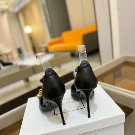 BALMAIN 25S SYNC STILETTOS WITH POINTED TOE 95MM IN BLACK CALFSKIN
