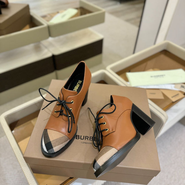 BURBERRY 26S LACE-UP HIGH HEELS 95 MM IN BROWN CALFSKIN