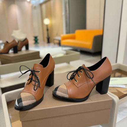 BURBERRY 26S LACE-UP HIGH HEELS 95 MM IN BROWN CALFSKIN