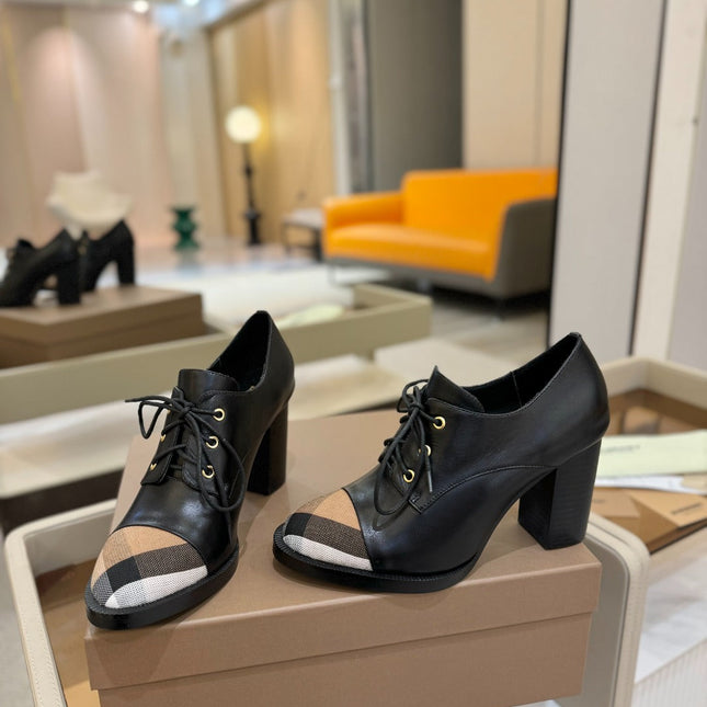 BURBERRY 26S LACE-UP HIGH HEELS 95 MM IN BLACK CALFSKIN