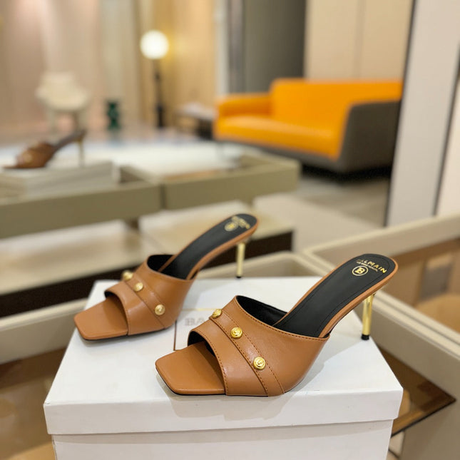 BALMAIN 26S HEELED SANDALS 70 MM IN BROWN CALFSKIN