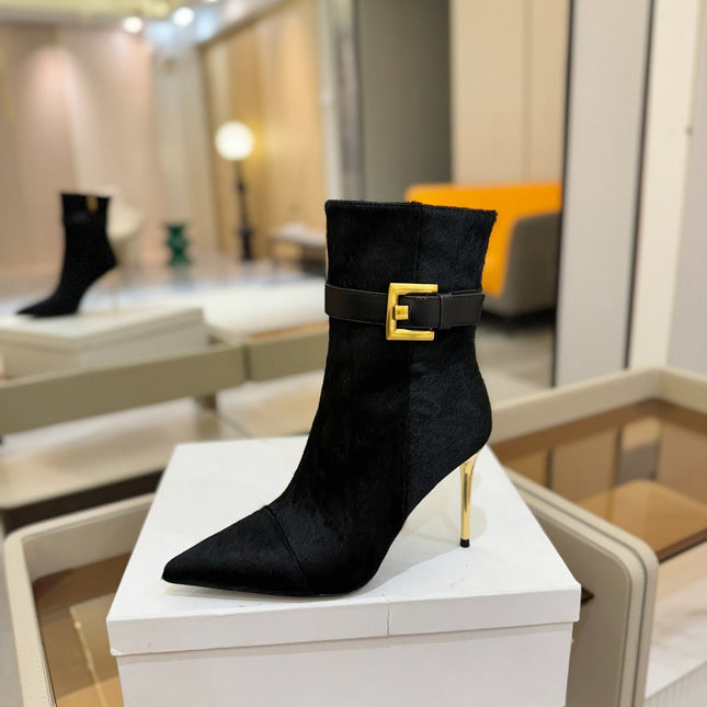 BALMAIN 26S BOOTS 95 MM IN BLACK PONY HAIR