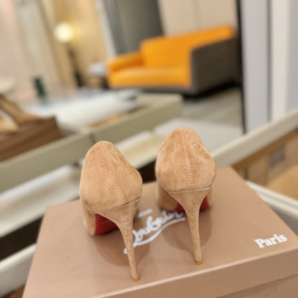 CHRISTIAN LOUBOUTIN 26S PUMP HEELS 105 MM IN BEIGE SUEDE
