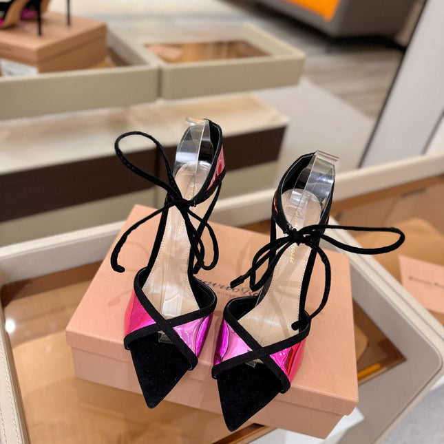 GIANVITO ROSSI 26S HEELS 105 MM IN BLACK SUEDE AND METALLIC PINK CALFSKIN