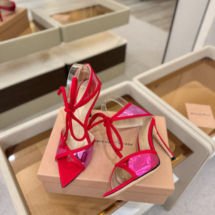 GIANVITO ROSSI 26S HEELS 105 MM IN RED SUEDE AND METALLIC PINK CALFSKIN