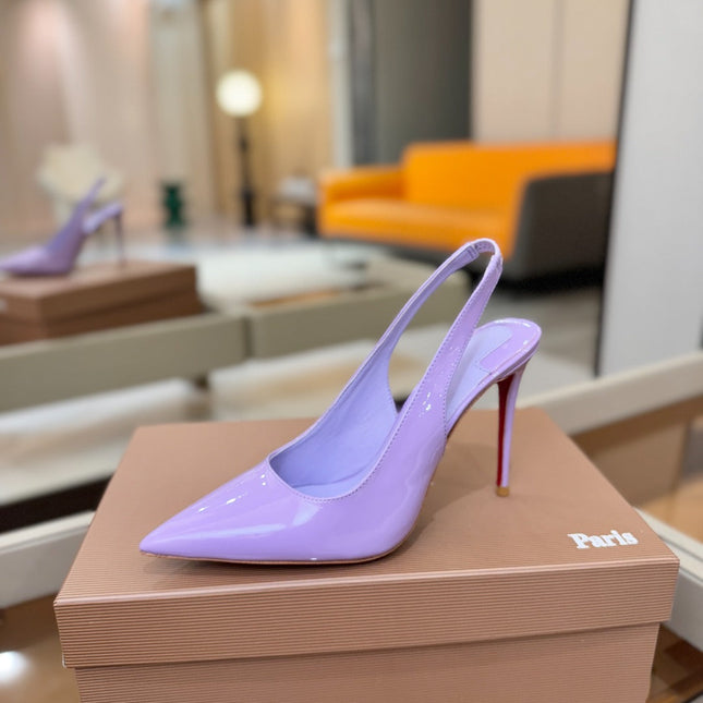 CHRISTIAN LOUBOUTIN 26S SLINGBACK HEELS 105 MM IN LIGHT PURPLE PATENT CALFSKIN
