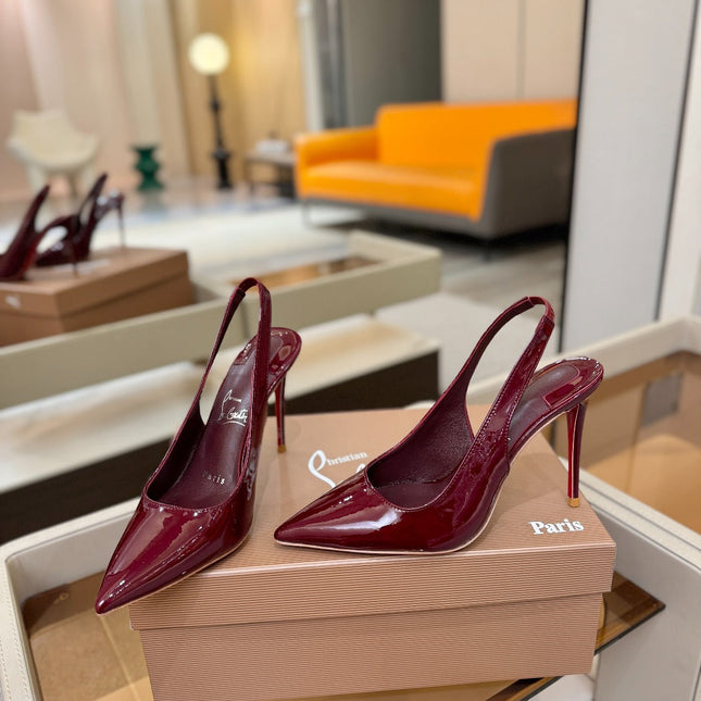 CHRISTIAN LOUBOUTIN 26S SLINGBACK HEELS 105 MM IN DARK RED PATENT CALFSKIN
