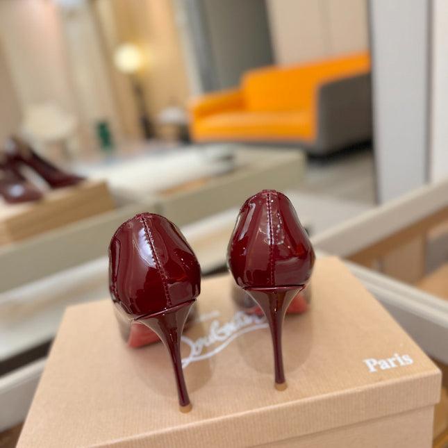 CHRISTIAN LOUBOUTIN 26S POINTED-TOE PUMPS 105 MM IN DARK RED PATENT CALFSKIN
