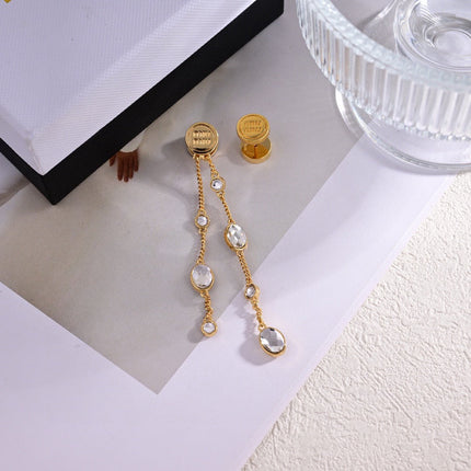 MIUMIU 26S CRYSTAL CHAIN DROP EARRINGS IN GOLD TONE METAL 633263