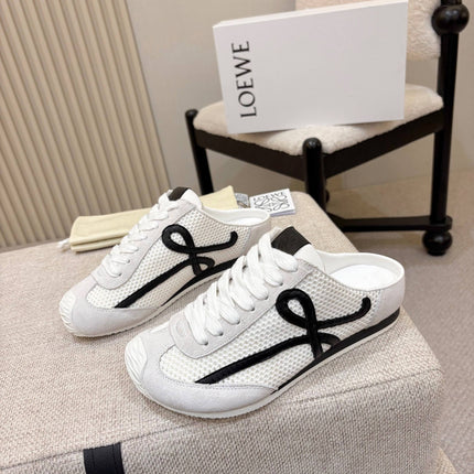 LOEWE 26S MULE SNEAKERS IN WHITE BLACK SUEDE AND MESH