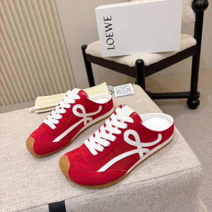 LOEWE 26S MULE SNEAKERS IN WHITE RED SUEDE AND NYLON