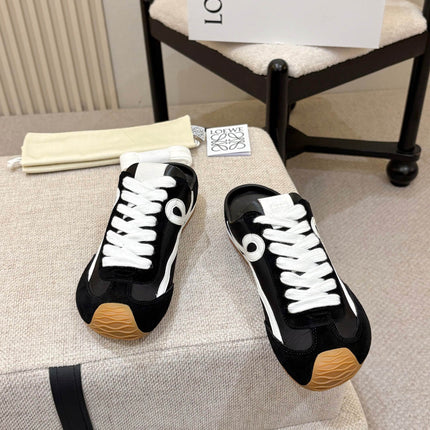 LOEWE 26S MULE SNEAKERS IN BLACK WHITE SUEDE AND NYLON