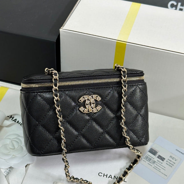 VANITY CASE 17 CRYSTAL STUDDED LOGO IN BLACK CALFSKIN GOLD HARDWARE