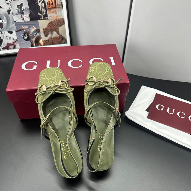 GUCCI 26S SLINGBACK 25 MM IN MOSS GREEN CANVAS